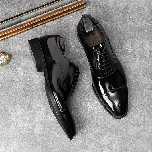 Handmade Men Black Patent Leather Lace Up Oxford Dress Shoes, Office Shoes