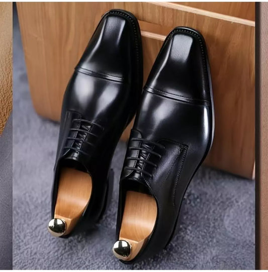 Handmade Mens Black Lace Up Tuxedo Shoes, Men Leather Oxford Shoes, Formal Shoes