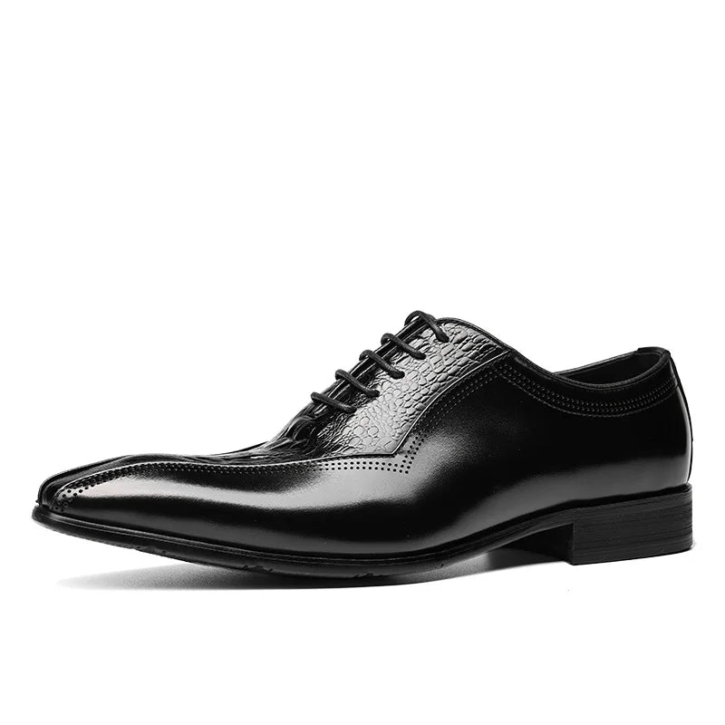 Handmade Men Black Crocodile Leather Stylish Lace Up Dress Shoes, Office Shoes