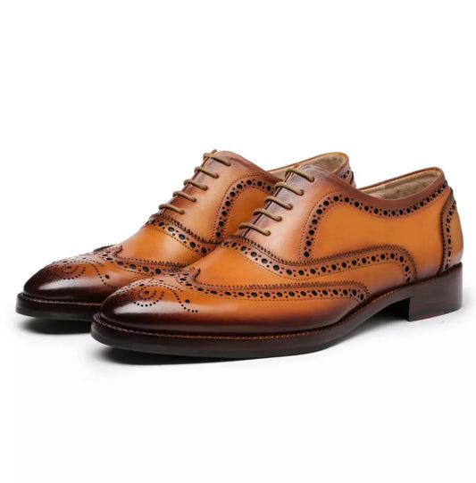 New Tan Wingtips Brogue Handmade Formal Lace Up Dress Shoes for Men, Men Tan Formal Shoes, Men Shoes