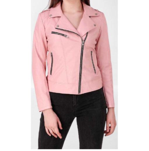 Pink Leather Slim fit Biker Jacket for Women, Street Style Fashion Jackets