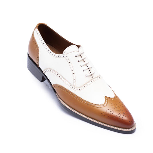 New Handmade two tone Tan and cream leather Oxford Brogue Shoe, Men's Dress Up shoe