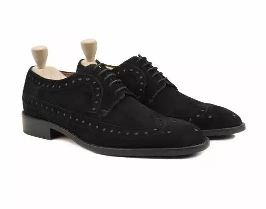 Handmade Mens Black Brogue Oxford Dress Shoes, Men Black Suede Formal Shoes