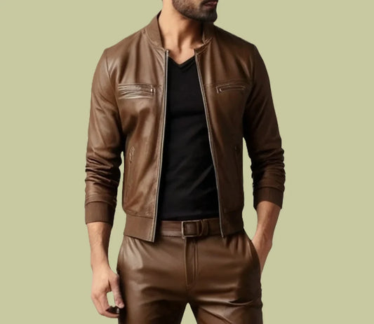 Handmade Men Brown Jacket, Stylish Leather Biker Jacket, Dress Fashion Jackets