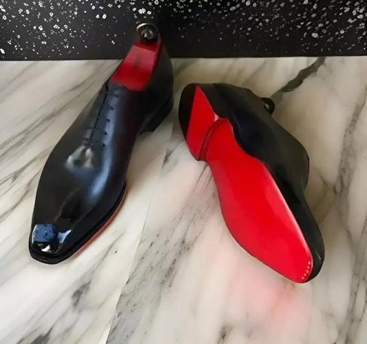 New Handmade men black leather oxford shoes, formal dress leather office shoes men's,red sole leather shoes for men