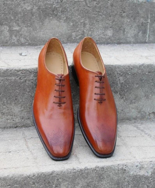 Handmade Premium Quality Tan Leather Oxford Lace up Brogue Dress Party Shoes
