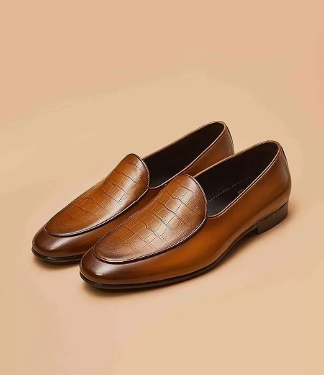 Handmade Men Brown Crocodile Leather Penny Moccasins Dress Shoes, Party Wear Shoe