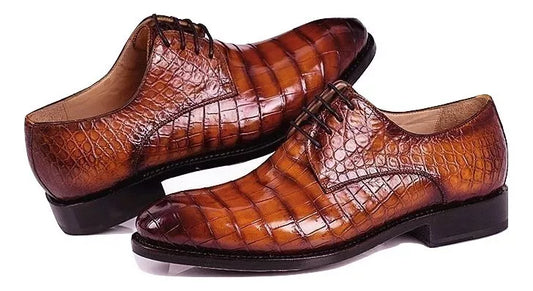 Handmade Men Brown Derby Crocodile Leather Dress Shoe, Office Shoes For Mens