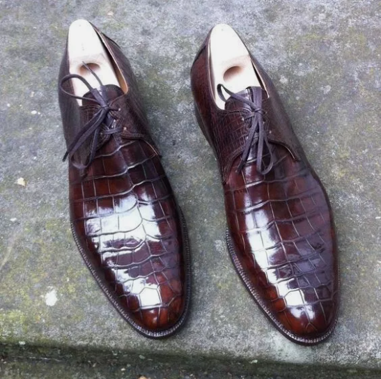 Handmade Dark Brown Derby Crocodile Leather Dress Shoe, Office Shoes For Mens