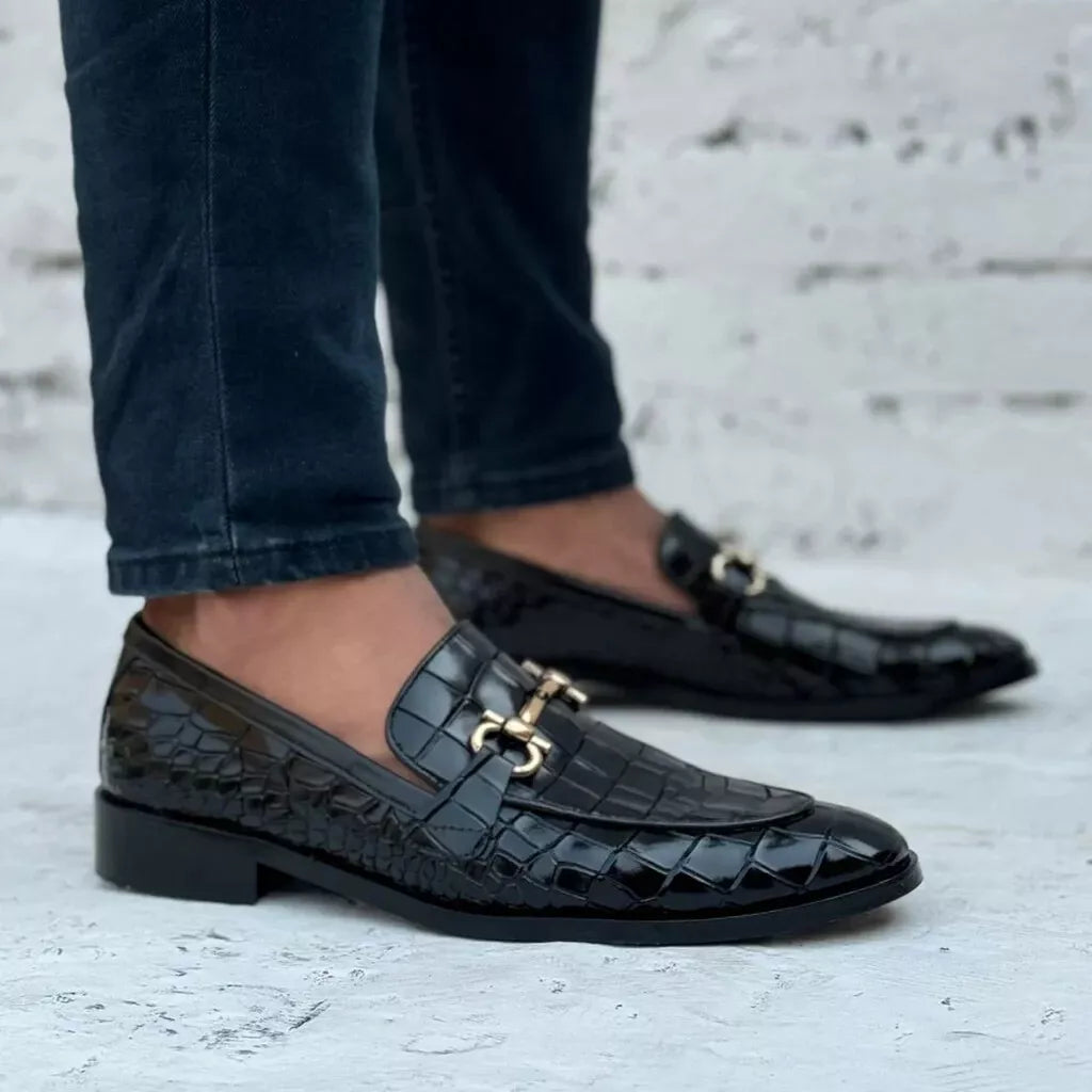 Handmade Black Moccasin Men Crocodile Leather Dress Shoe, Office Shoes For Mens
