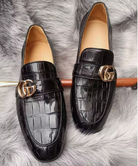 Handmade men black crocodile Leather loafers, formal men dress slip on shoes