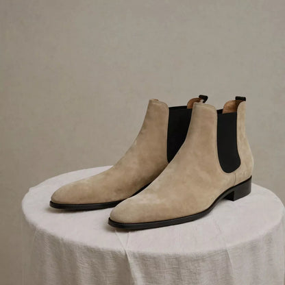 Handmade Beige Suede Chelsea Men Ankle Office Boot, Party Wearing Boots