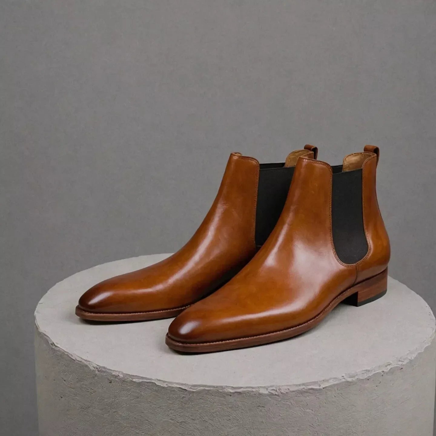 Handmade Men Brown Leather Chelsea Office Boot, Ankle Pull On Boots
