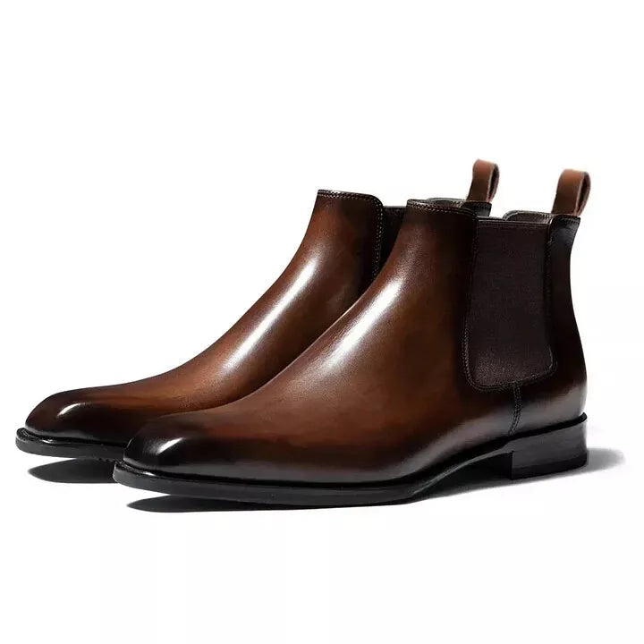 Handmade Dark Brown Leather Chelsea Office Boot, Ankle Pull On Boots, Party Boot