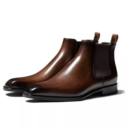 Handmade Dark Brown Leather Chelsea Office Boot, Ankle Pull On Boots, Party Boot
