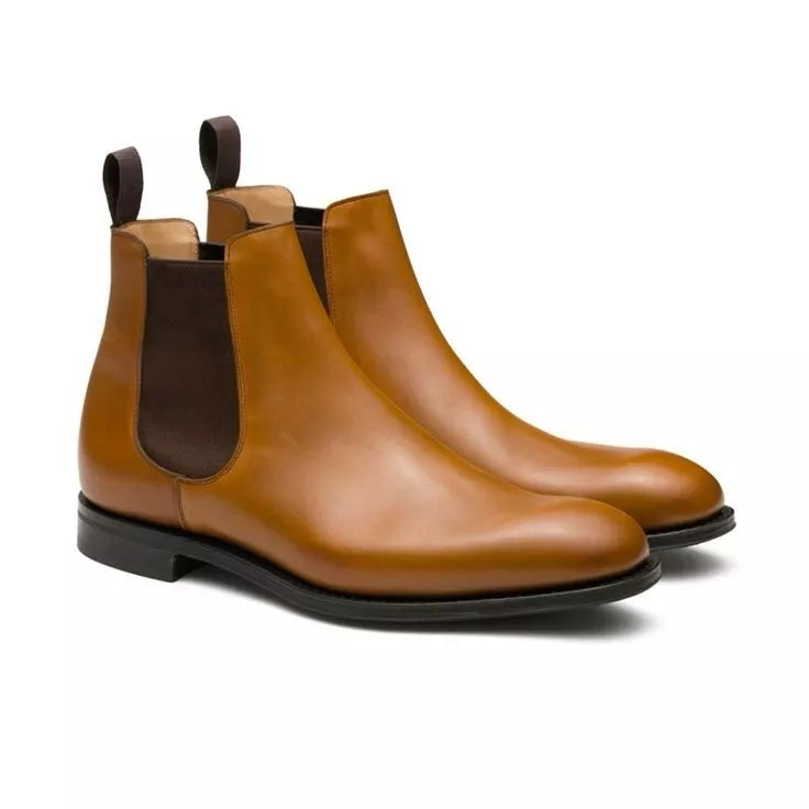 Handmade Men Tan Brown Leather Chelsea Office Boot, Ankle Boots, Party Boot