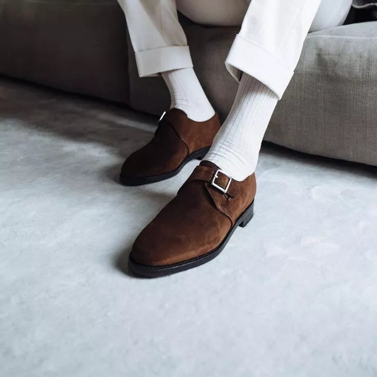 Handmade New Brown Monk Suede, Men Office Buckle Shoes, Dress Monk Strap Shoes