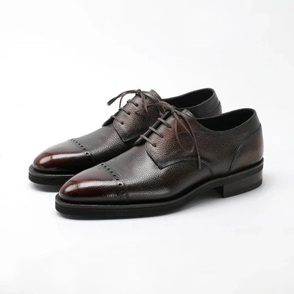Handmade Men Brown Brogue Textured Leather Lace Up Office Shoe, Oxford Shoe