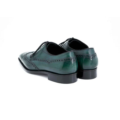 Handmade Green Men Wing Tip Dress Shoes, Brogue Leather Derby Shoe, Oxford Shoes