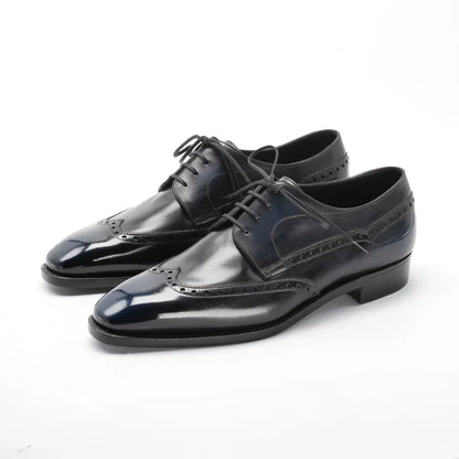 Handmade Black Men Wing Tip Dress Shoes, Brogue Leather Derby Shoe, Oxford Shoes
