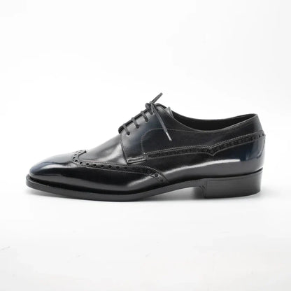 Handmade Black Men Wing Tip Dress Shoes, Brogue Leather Derby Shoe, Oxford Shoes