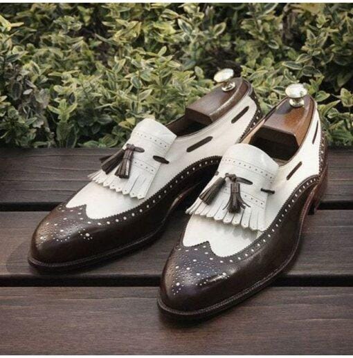 New Handmade Mens Two Tone Formal Shoes, Men Tassels Shoes Moccasins, Mens Shoe for men