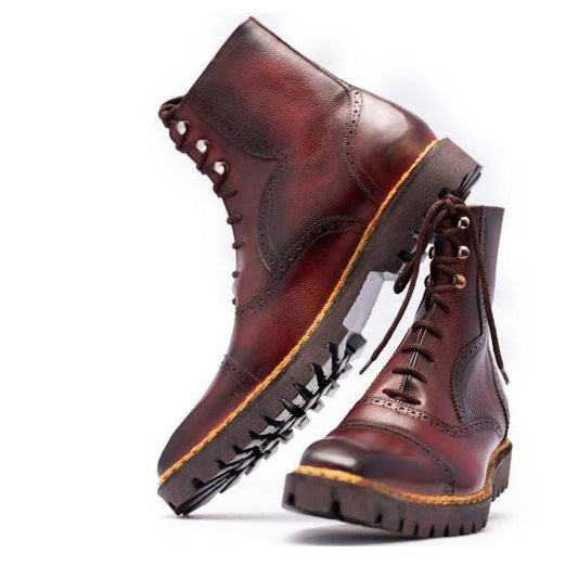 New Handmade High Ankle Dress Shoes, Real Leather Boots burgundy leather boots for men