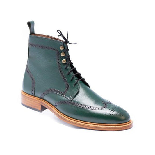 New Handmade Men Green Leather Boot, Green Ankle Leather Boots , Biker Boots For Men formal Wear Boots