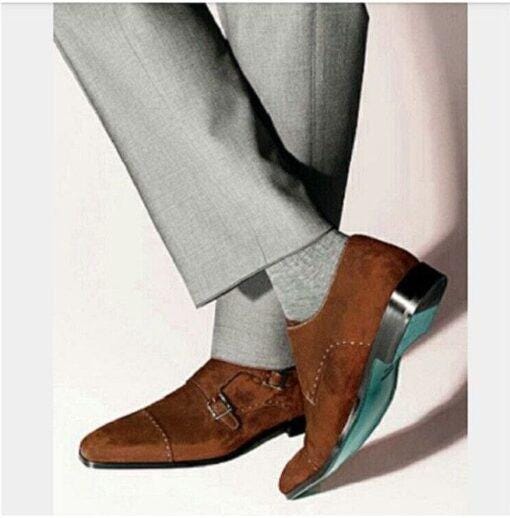 New Handmade Men Monk Strap Shoes, Suede Shoes, Brown Shoes, Formal Shoes for men