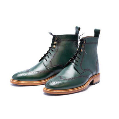 New Handmade Men Green Leather Boot, Green Ankle Leather Boots , Biker Boots For Men formal Wear Boots