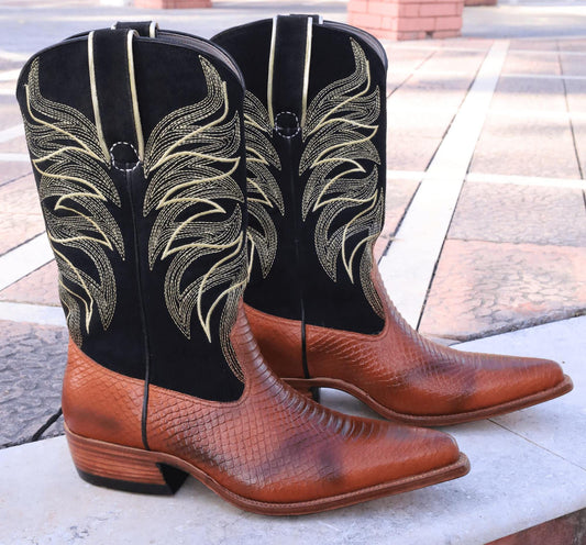New Handcrafted Cowboy Snake Print Leather Western Ankle Men Dress Handmade Boots, Men's Ankle Boots, Custom Boots For Men