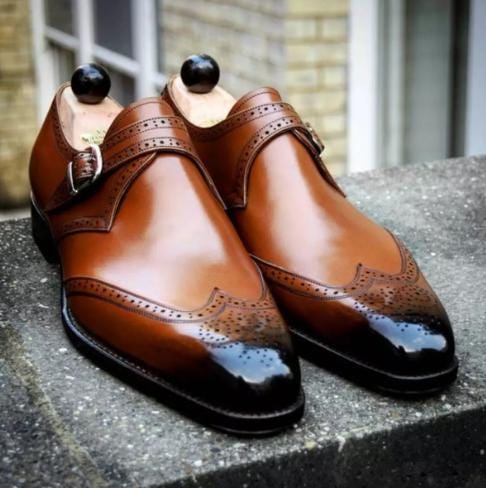New Handmade Mens Wingtip Brogue Monk Formal Shoes, Men Brown Dress Shoes, Mens formal shoes